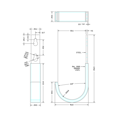 71-610-0 MODULAR SOLUTIONS ORANGE VINYL COATED HOOK, HARDWARE NOT INCLUDED